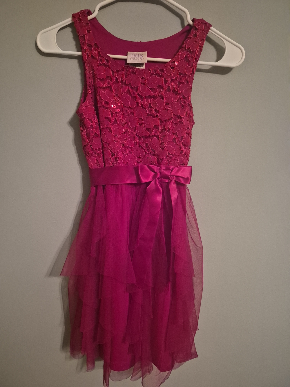 iris & ivy Fuchsia Lace Sequin Tulle Party Dress
